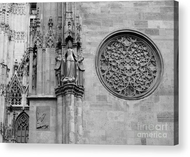 Arch Acrylic Print featuring the photograph St Stephens Cathedral Vienna in Black and White #4 by Angela Rath
