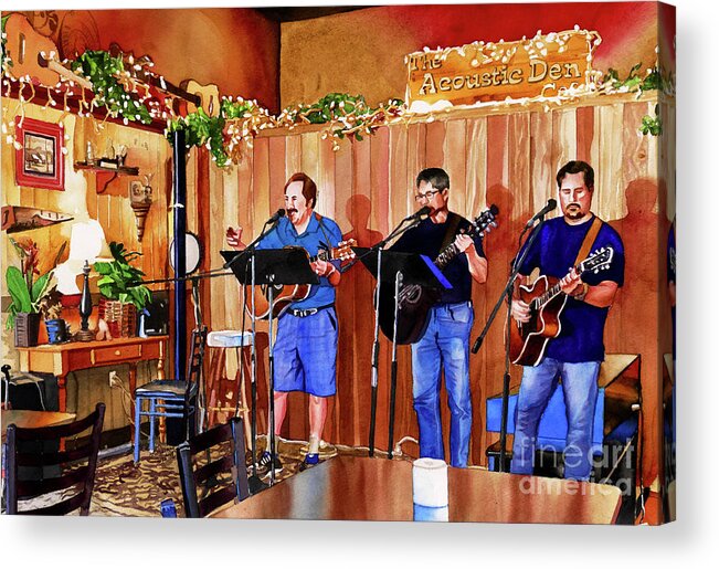 Acoustic Den Cafe Acrylic Print featuring the painting #256 Acoustic Den #256 by William Lum