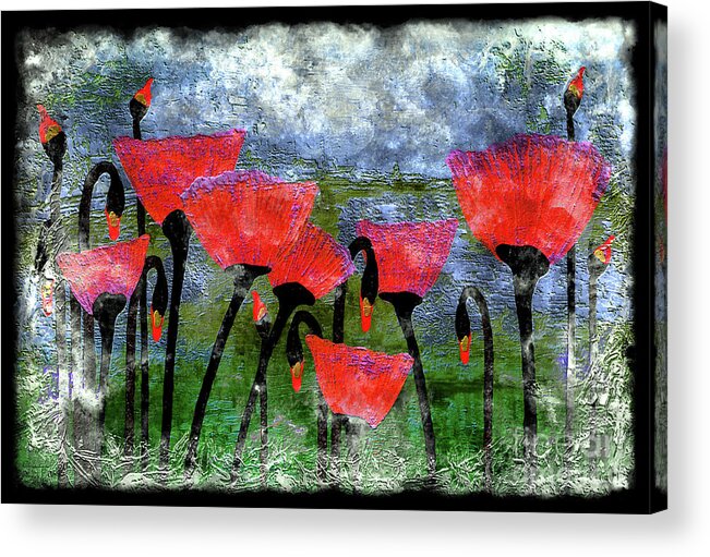 Abstract Acrylic Print featuring the painting 26a Abstract Floral Red Poppy Painting by Ricardos Creations