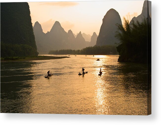 Asia Acrylic Print featuring the photograph Sunset on the Li River #3 by Michele Burgess