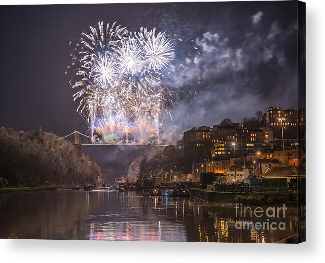 Fireworks Acrylic Print featuring the photograph Clifton Suspension Bridge fireworks #4 by Colin Rayner