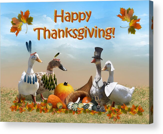 Thanksgiving Acrylic Print featuring the mixed media Thanksgiving Ducks #1 by Gravityx9 Designs