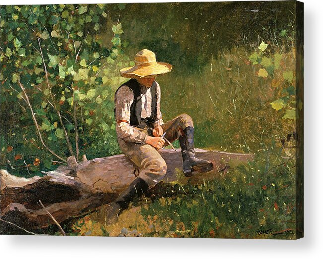 Winslow Homer Acrylic Print featuring the painting The whittling boy #4 by Winslow Homer