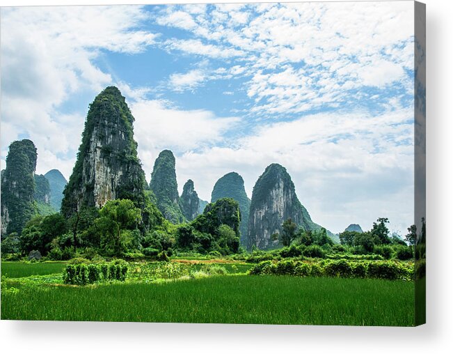 Karst Acrylic Print featuring the photograph Karst mountains and rural scenery #56 by Carl Ning