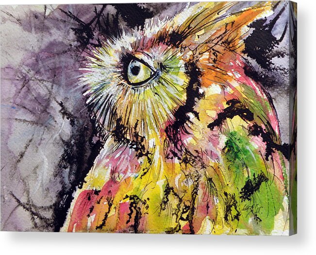 Owl Acrylic Print featuring the painting Owl #7 by Kovacs Anna Brigitta