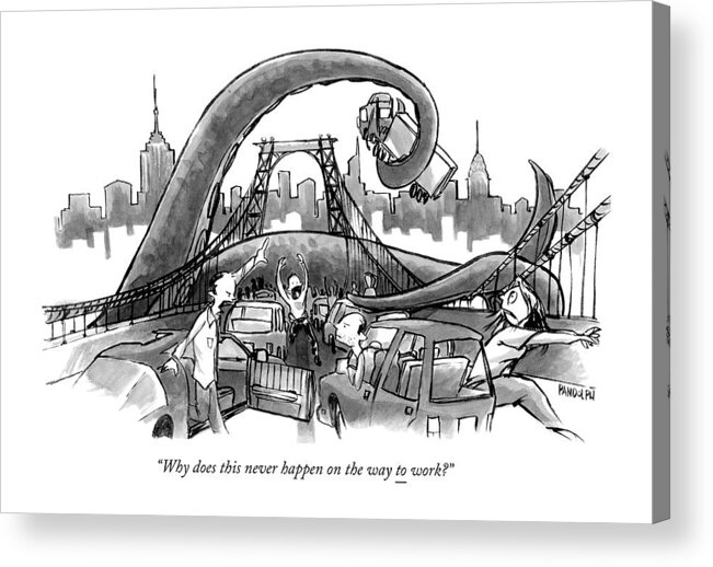 Cctk Acrylic Print featuring the drawing A Huge Octopus Tentacle Wraps Over A Brigde by Corey Pandolph