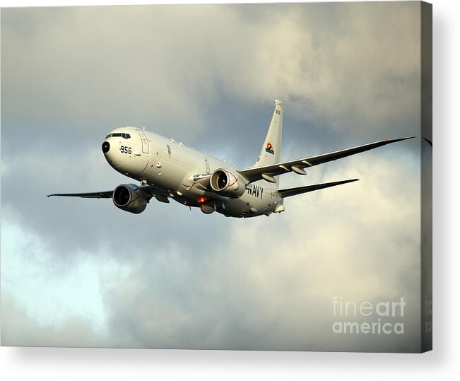 Enterprise Acrylic Print featuring the painting A P-8A Poseidon conducts flyovers by Celestial Images