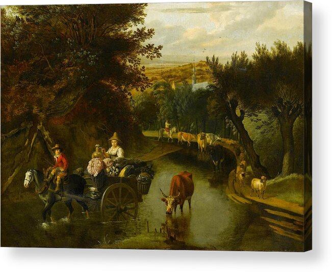 Jan Siberechts Acrylic Print featuring the painting A Wooded Landscape with Peasants in a Horse by MotionAge Designs