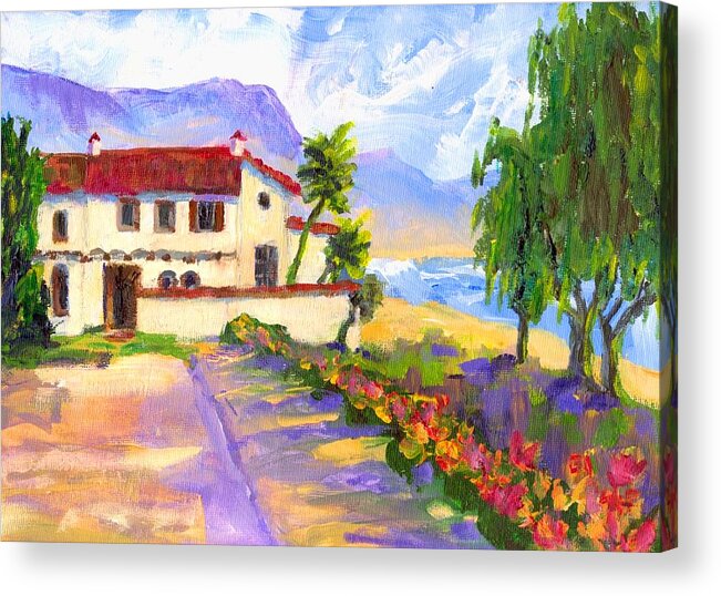 Spanish Acrylic Print featuring the painting Adamson Home Malibu by Randy Sprout