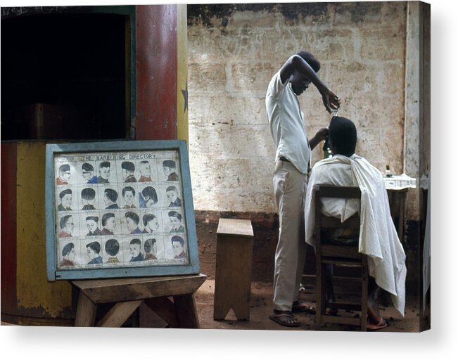 Africa Acrylic Print featuring the photograph African Barber 1971 by Erik Falkensteen