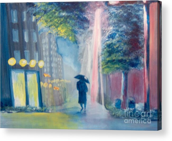 Cityscape Acrylic Print featuring the painting Alone by Saundra Johnson