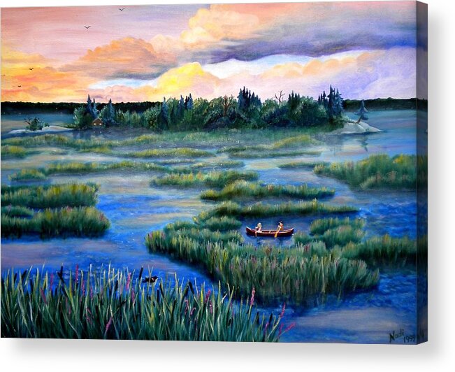 Water Acrylic Print featuring the photograph Amongst the Reeds by Renate Wesley