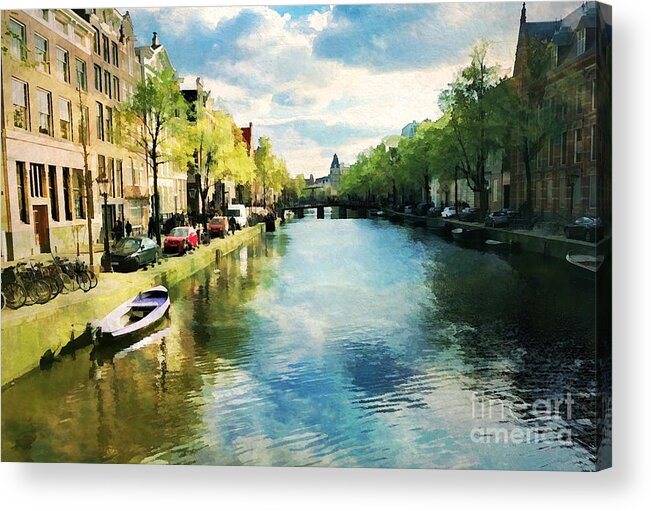 Waterway Acrylic Print featuring the digital art Amsterdam Waterways by Judy Palkimas
