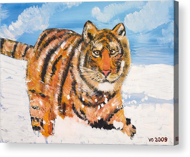 Cat Acrylic Print featuring the painting Amur Tiger by Valerie Ornstein