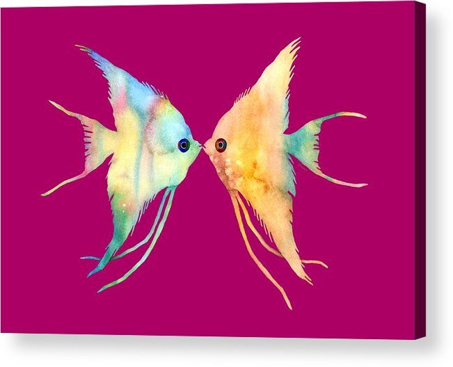 Fish Acrylic Print featuring the painting Angelfish Kissing by Hailey E Herrera