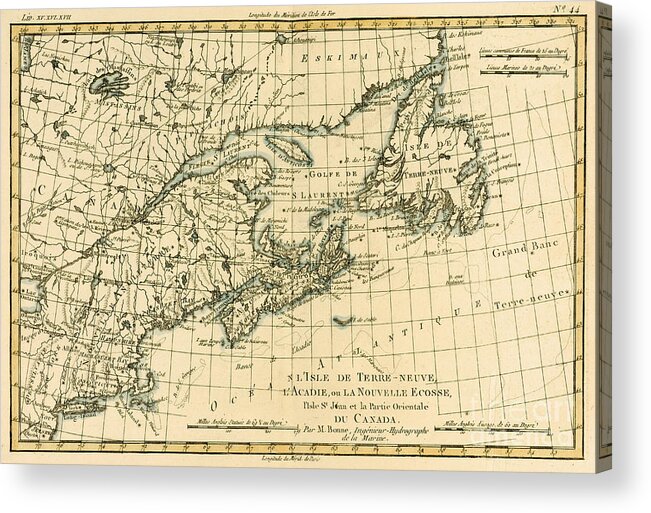 Map Acrylic Print featuring the drawing Antique Map of Eastern Canada by Guillaume Raynal