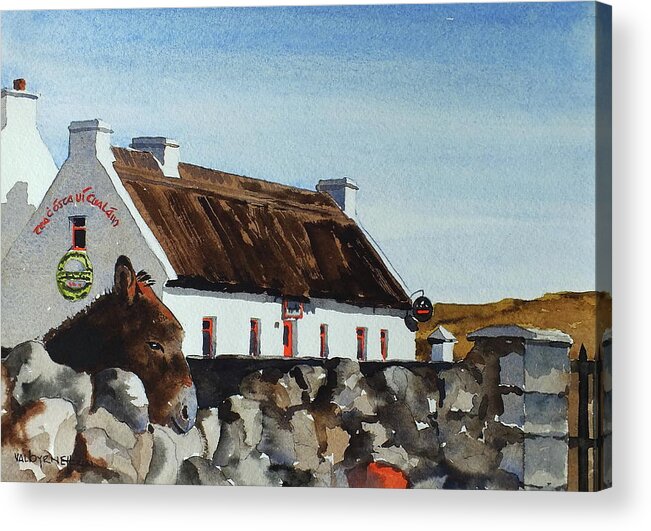 Valbyrne Acrylic Print featuring the painting Are you going for a Pint in Rossaveal, Connemara. by Val Byrne
