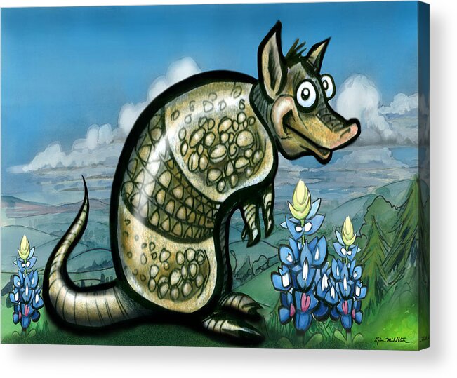 Armadillo Acrylic Print featuring the painting Armadillo n Bluebonnets by Kevin Middleton