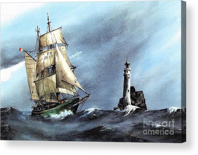 Ships Acrylic Print featuring the painting Asgard 11 rounding the Fastnet Rock by Val Byrne