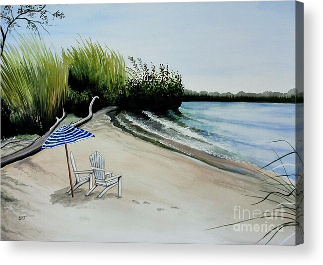Beach Acrylic Print featuring the painting At the Breezy Beach by Elizabeth Robinette Tyndall