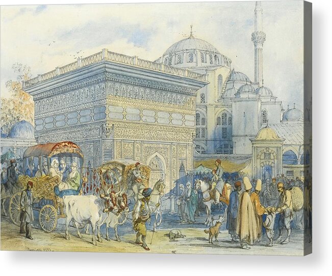 Amadeo Preziosi 1782 - 1882 At The Tophane Fountain Acrylic Print featuring the painting At The Tophane Fountain by Amadeo Preziosi