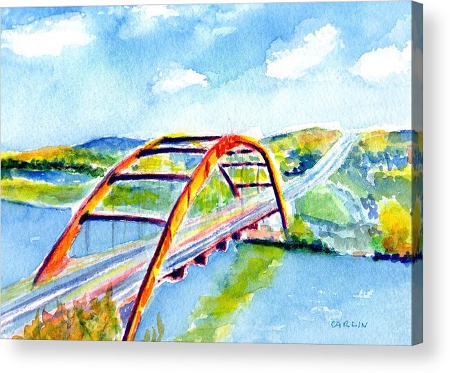 Bridge Acrylic Print featuring the painting Austin Texas 360 Bridge Watercolor by Carlin Blahnik CarlinArtWatercolor