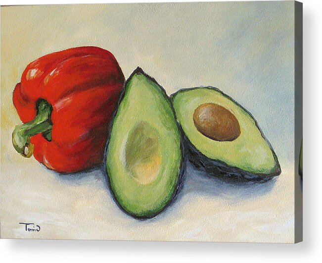 Bell Pepper Acrylic Print featuring the painting Avocado with Bell Pepper by Torrie Smiley