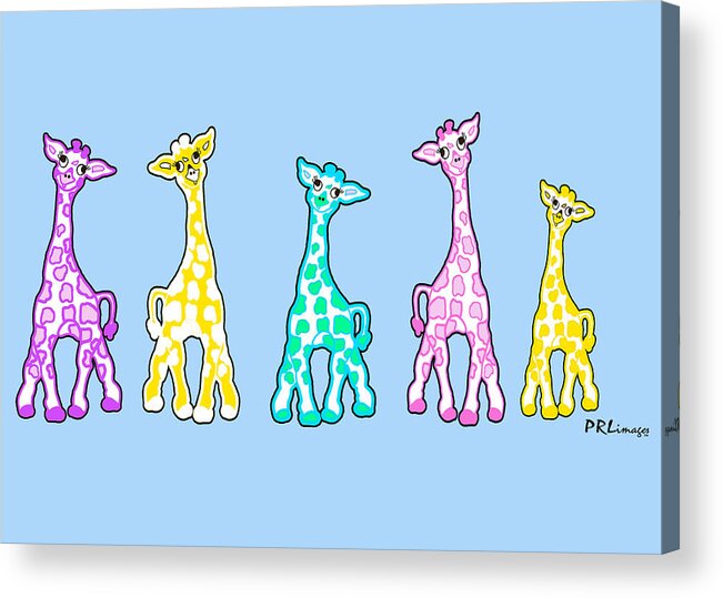 Giraffes Acrylic Print featuring the drawing Baby Giraffes In A Row Pastels by Rachel Lowry