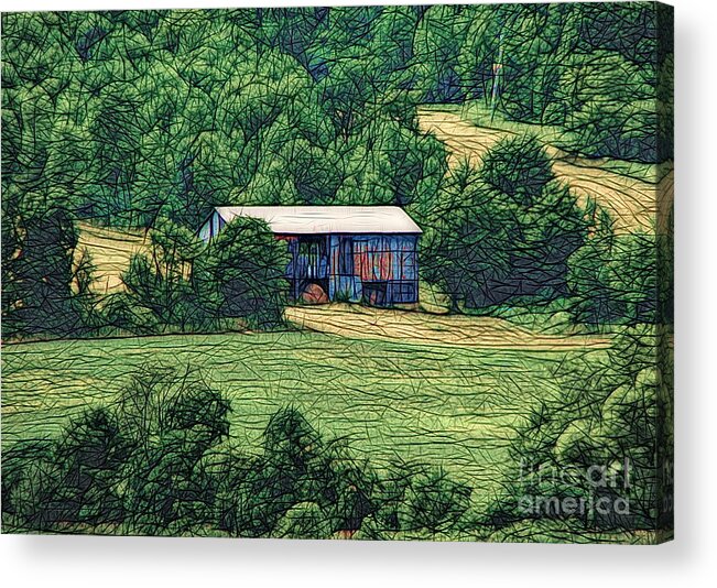 Barn On A Hillside In Canandaigua Ny Abstract Sketch Effect Acrylic Print featuring the photograph Barn on a Hillside in Canandaigua NY Abstract Sketch Effect by Rose Santuci-Sofranko