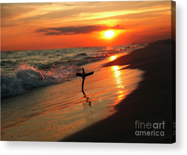 Destin Beach Acrylic Print featuring the photograph Beach Sunset and Cross by Luana K Perez