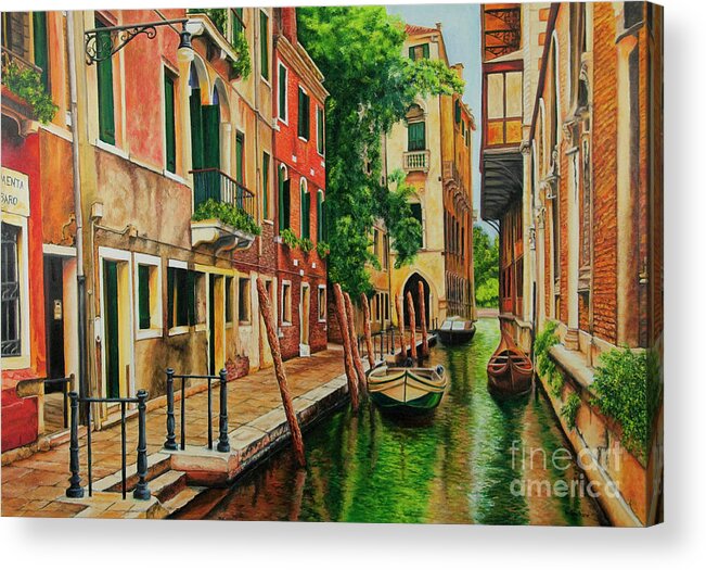 Venice Canal Acrylic Print featuring the painting Beautiful Side Canal In Venice by Charlotte Blanchard