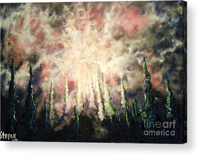 Trees Acrylic Print featuring the painting Behind The Light by Stefan Duncan
