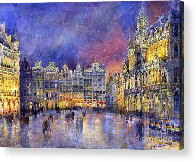 Watercolour Acrylic Print featuring the painting Belgium Brussel Grand Place Grote Markt by Yuriy Shevchuk