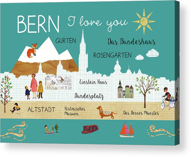 Bern I Love You Acrylic Print featuring the mixed media Bern I love you by Claudia Schoen