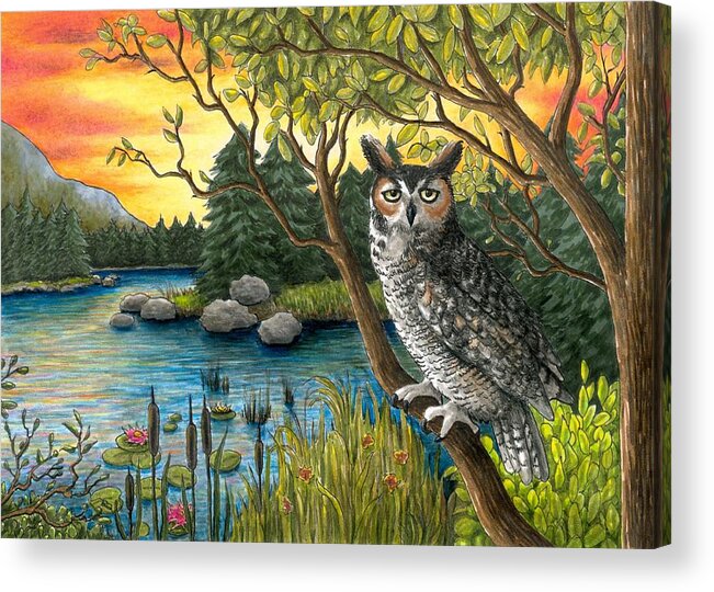 Bird Acrylic Print featuring the painting Bird 68 Owl by Lucie Dumas