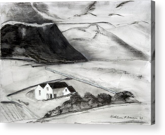  Acrylic Print featuring the painting Black and White House and Hills by Kathleen Barnes