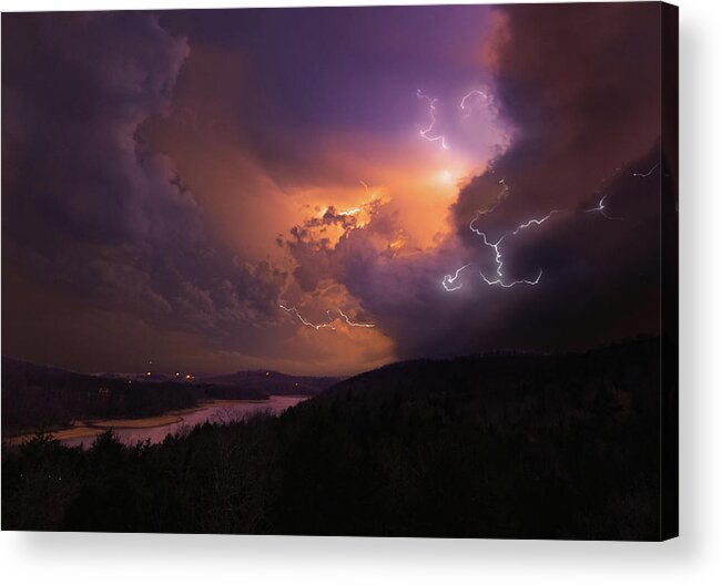 Table Rock Lake Acrylic Print featuring the photograph Blue Cricket Lightning Storm by Hal Mitzenmacher