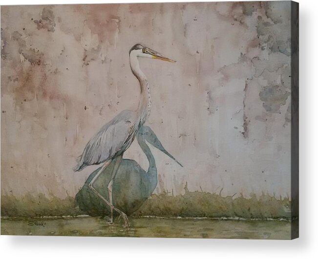 Blue Heron Acrylic Print featuring the painting Blue Heron by Sheila Romard