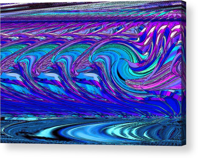 Original Modern Art Abstract Contemporary Vivid Colors Acrylic Print featuring the digital art Blue Wave by Phillip Mossbarger