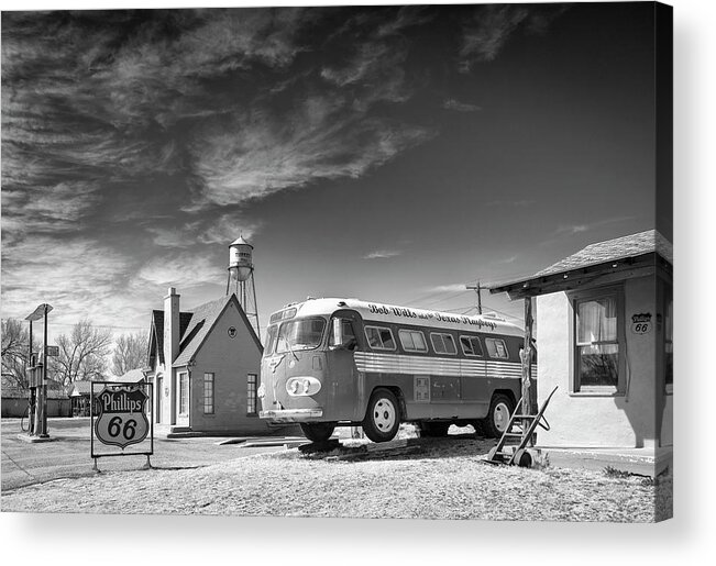 Bob Wills Acrylic Print featuring the photograph Bob Wills and the Texas Playboys Tour Bus Turkey TX by Mary Lee Dereske
