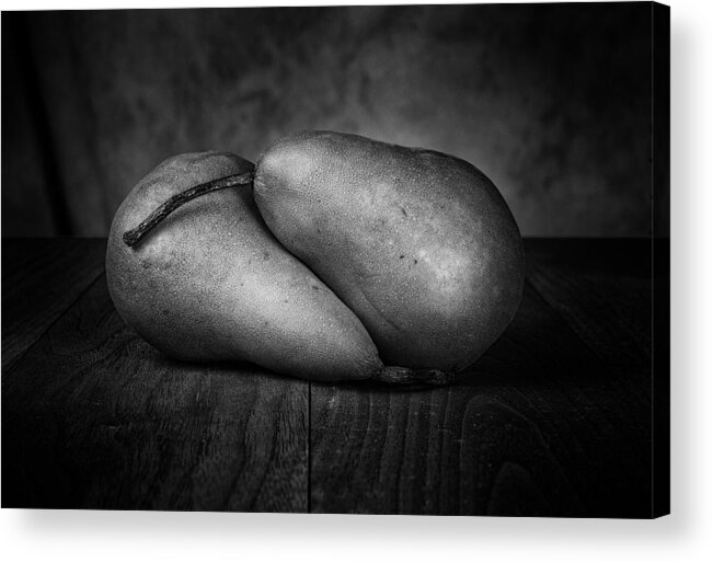 Fruit Acrylic Print featuring the photograph Bosc Pears in Black and White by Tom Mc Nemar