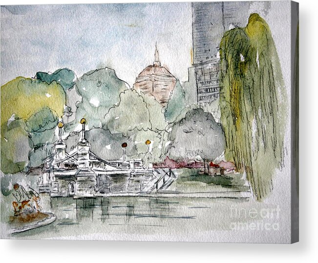 Boston Acrylic Print featuring the painting Boston Public Gardens Bridge by Julie Lueders 