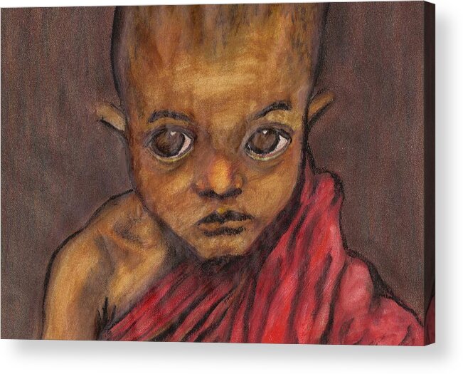 Boy Acrylic Print featuring the pastel Boy in Burma by Jean Haynes