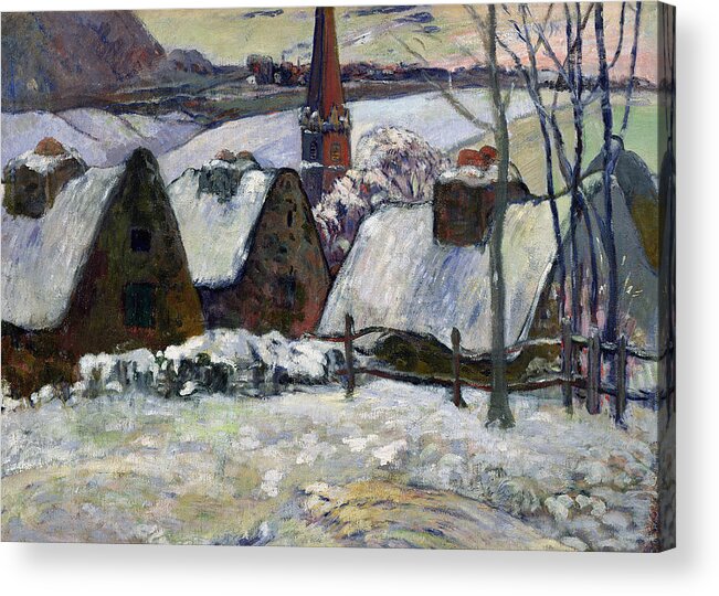 Breton Village Under Snow Acrylic Print featuring the painting Breton village under snow by Paul Gauguin