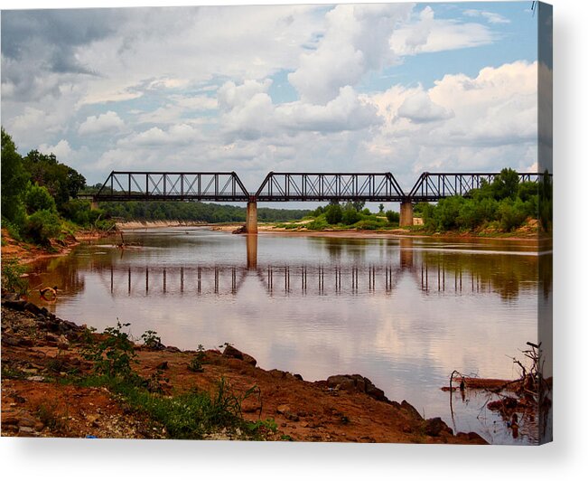 Railroad Bridge Acrylic Print featuring the photograph Bridge Over the Red River by Linda James