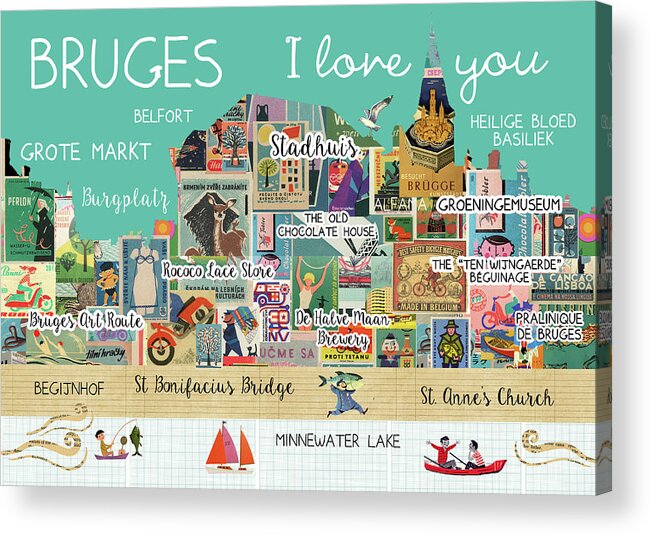 Bruges I Love You Acrylic Print featuring the mixed media Bruges I love you by Claudia Schoen