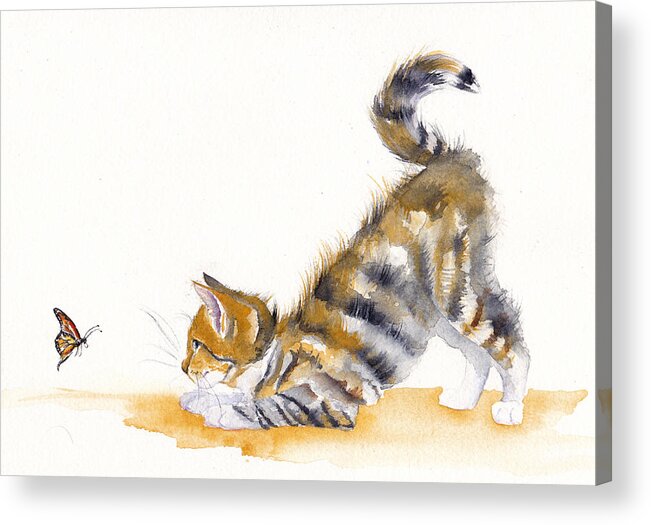 Kittens Acrylic Print featuring the painting Butterfly Kitten by Debra Hall