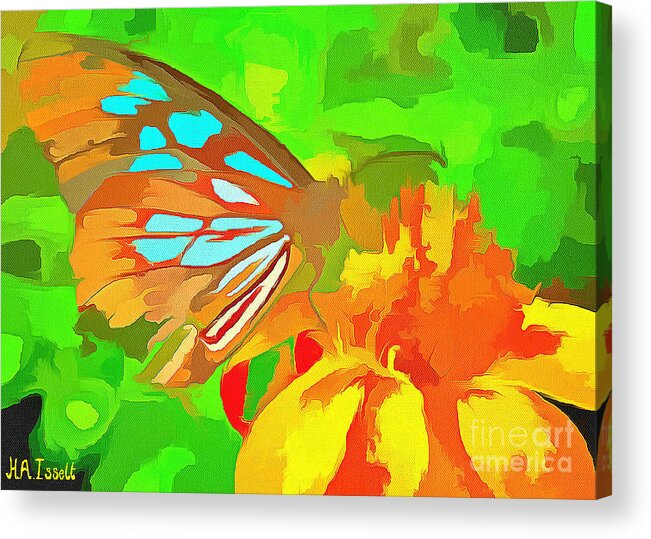 Butterfly Acrylic Print featuring the digital art Butterfly on flower by Humphrey Isselt