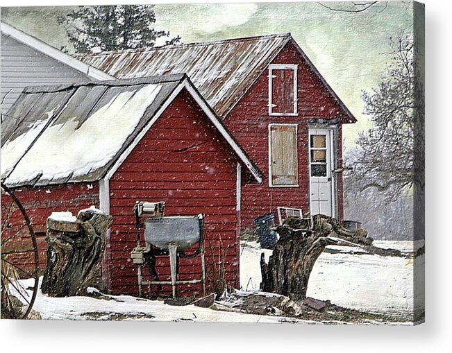 Red Sheds Acrylic Print featuring the photograph By-Gones by Stephanie Calhoun