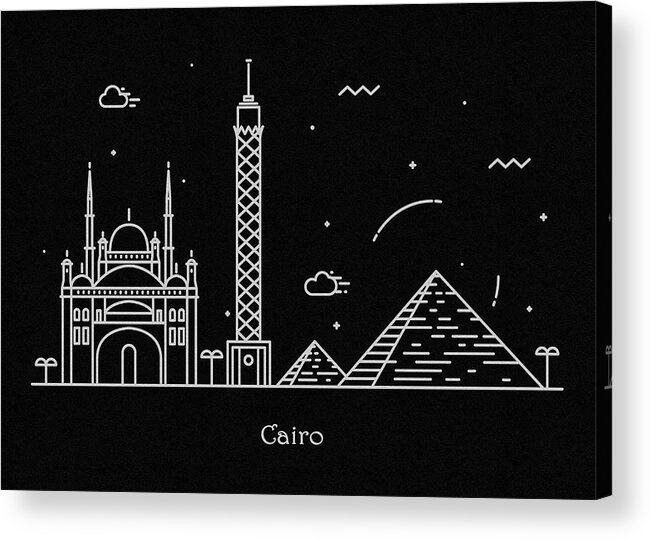 Cairo Acrylic Print featuring the drawing Cairo Skyline Travel Poster by Inspirowl Design